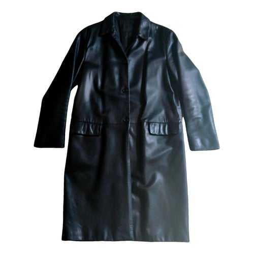 Pre-owned Prada Leather Coat In Black
