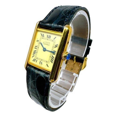 Pre-owned Cartier Tank Must Silver Gilt Watch In Green