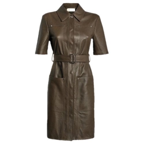 Pre-owned Max Mara Leather Mid-length Dress In Khaki