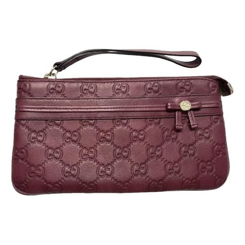 Pre-owned Gucci Leather Clutch In Burgundy
