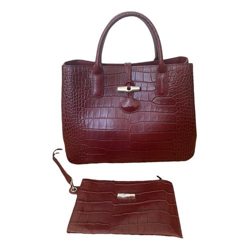 Pre-owned Longchamp Roseau Leather Handbag In Burgundy