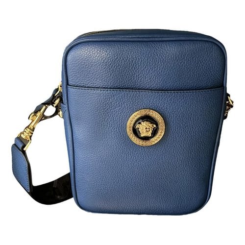 Pre-owned Versace La Medusa Leather Small Bag In Blue