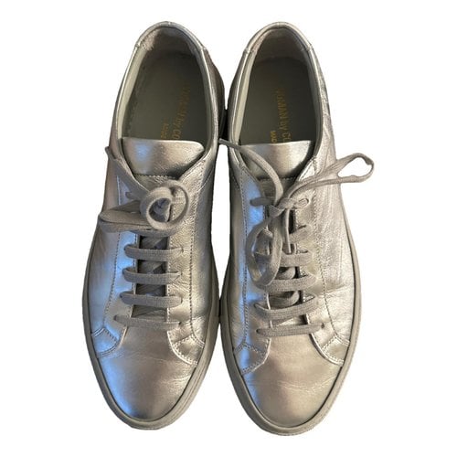 Pre-owned Common Projects Leather Trainers In Silver