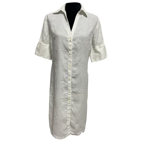 Pre-owned 120% Lino Linen Mid-length Dress In White