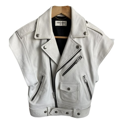 Pre-owned Saint Laurent Leather Biker Jacket In White