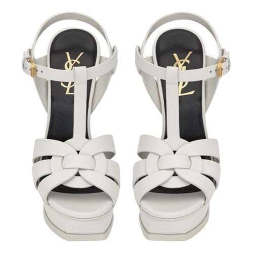Pre-owned Saint Laurent Tribute Leather Sandal In White
