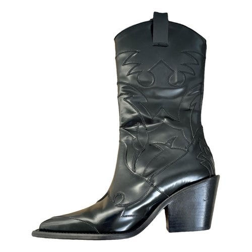 Pre-owned Zadig & Voltaire Leather Western Boots In Black
