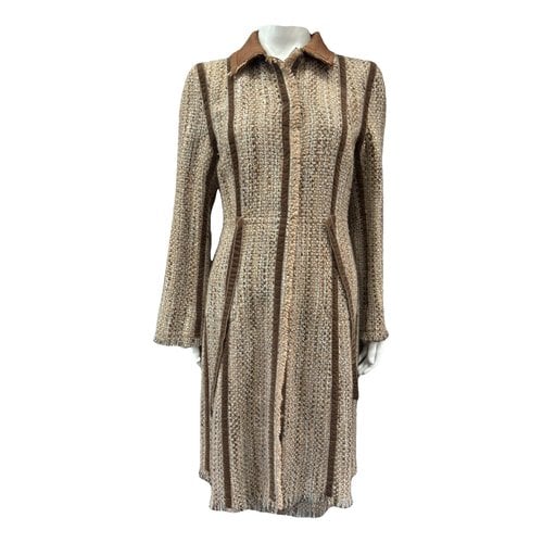 Pre-owned Alberta Ferretti Tweed Skirt Suit In Camel