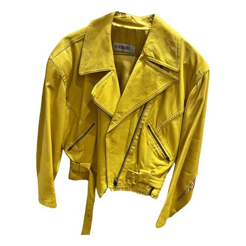 Pre-owned Iceberg Leather Biker Jacket In Yellow