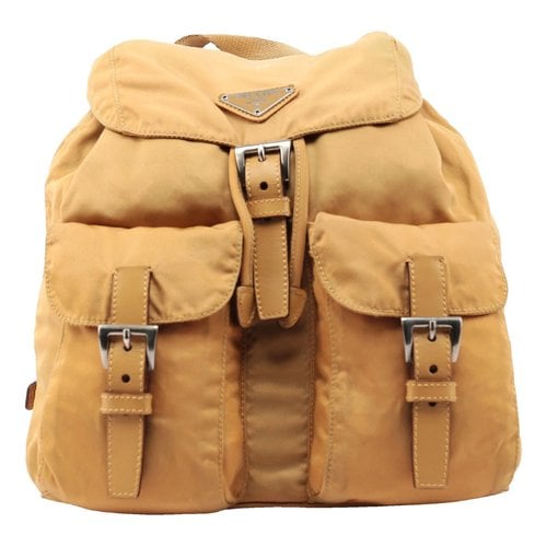Pre-owned Prada Re-nylon Leather Backpack In Beige