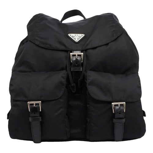Pre-owned Prada Re-nylon Leather Backpack In Black