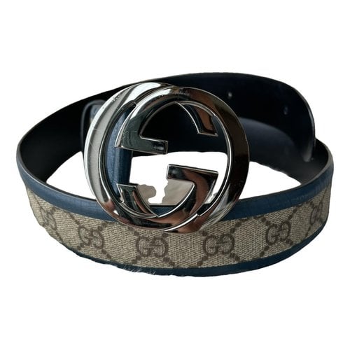 Pre-owned Gucci Gg Buckle Leather Belt In Blue