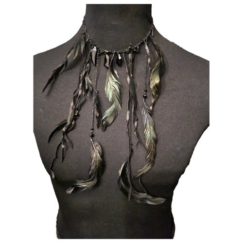 Pre-owned Maje Leather Long Necklace In Black