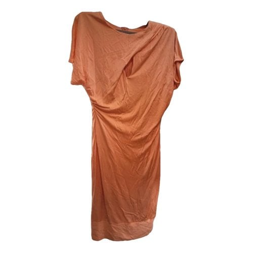 Pre-owned Versace Silk Mid-length Dress In Orange