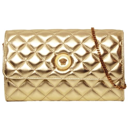 Pre-owned Versace La Medusa Leather Mini Bag In Gold