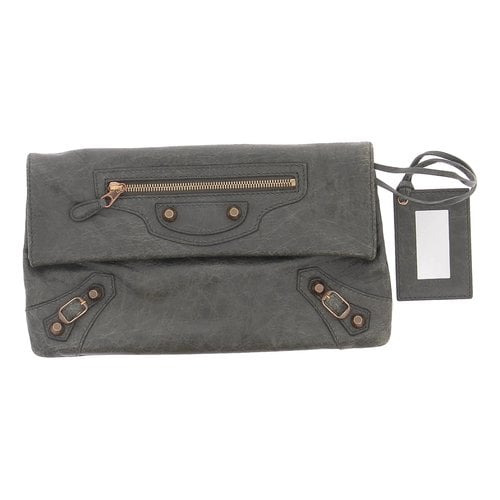 Pre-owned Balenciaga Leather Clutch Bag In Grey