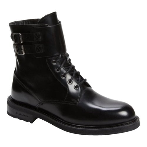Pre-owned Allsaints Patent Leather Biker Boots In Black