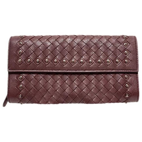 Pre-owned Bottega Veneta Intrecciato Leather Wallet In Burgundy