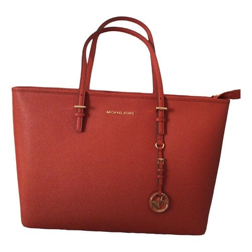 Pre-owned Michael Kors Jet Set Leather Tote In Orange