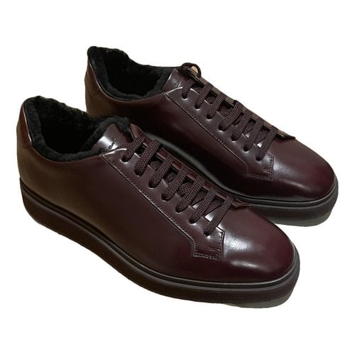 Pre-owned Santoni Leather Low Trainers In Burgundy