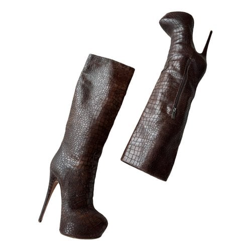 Pre-owned Casadei Leather Biker Boots In Brown