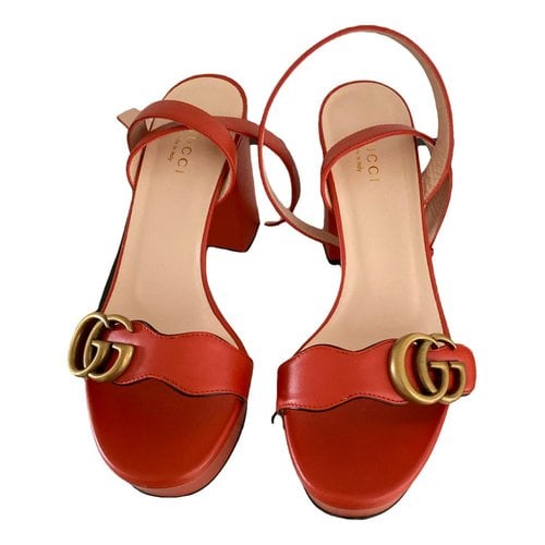 Pre-owned Gucci Double G Leather Sandals In Orange
