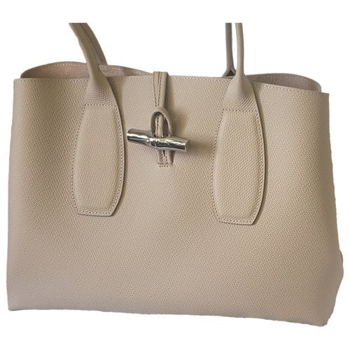 Pre-owned Longchamp Roseau Leather Tote In Beige