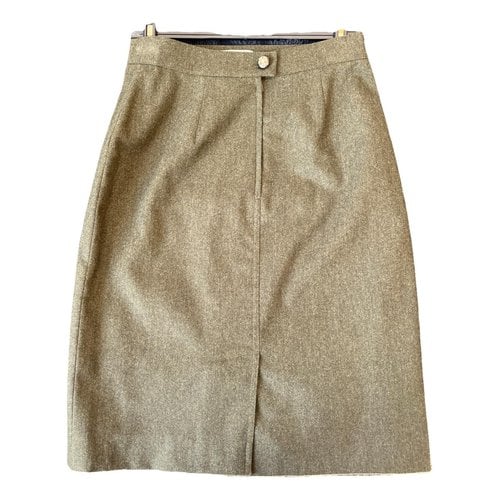 Pre-owned Max Mara Wool Mid-length Skirt In Khaki