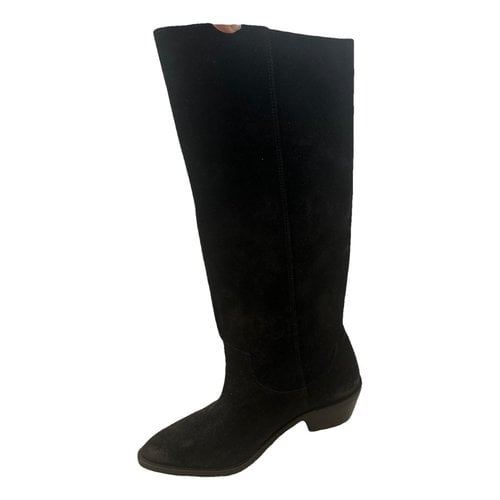 Pre-owned Berenice Tweed Cowboy Boots In Black