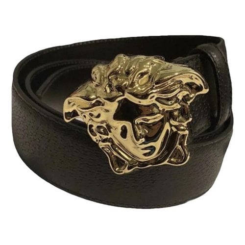 Pre-owned Versace Medusa Leather Belt In Black