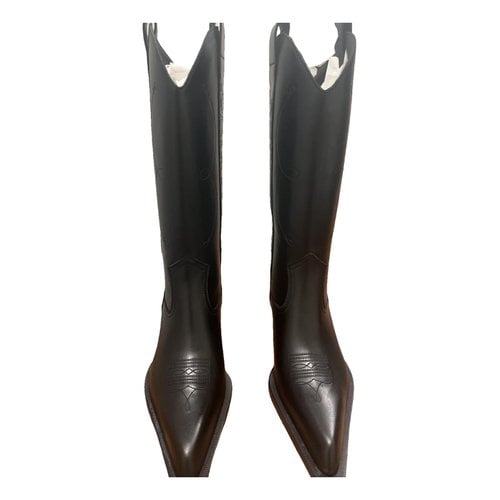 Pre-owned Off-white Leather Western Boots In Black