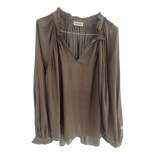 Pre-owned Zadig & Voltaire Silk Blouse In Khaki