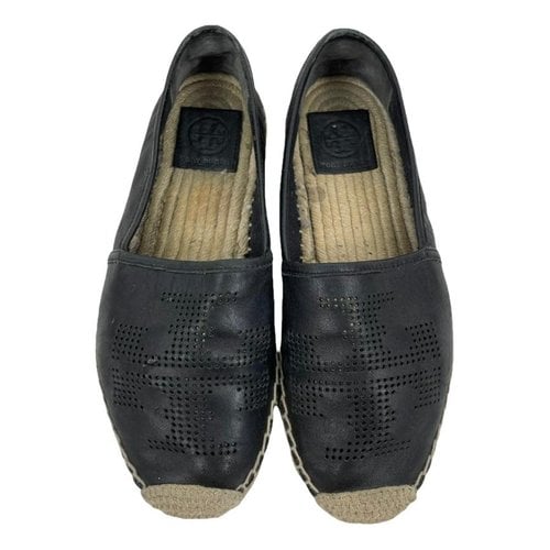 Pre-owned Tory Burch Leather Espadrilles In Black