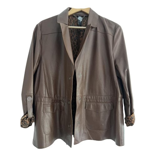 Pre-owned Marc Cain Leather Blazer In Brown