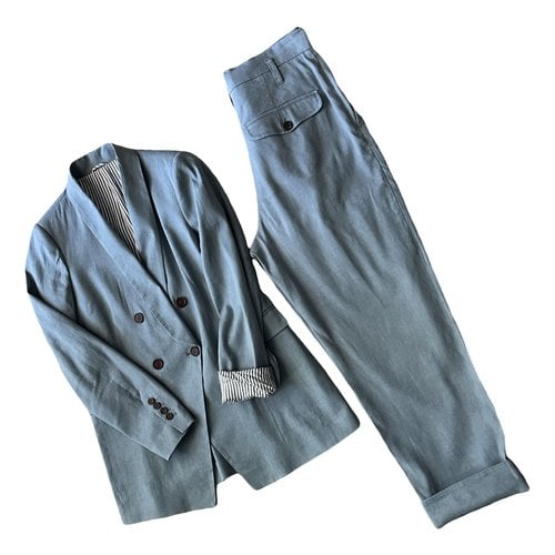 Pre-owned Brunello Cucinelli Linen Suit Jacket In Blue