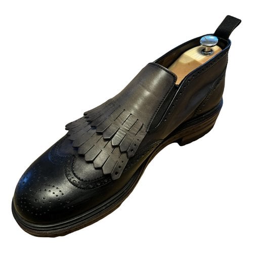 Pre-owned Santoni Leather Flats In Anthracite