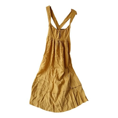 Pre-owned Three Graces London Linen Maxi Dress In Yellow
