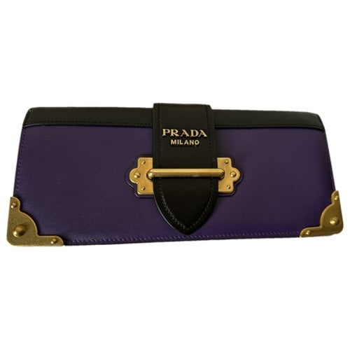 Pre-owned Prada Cahier Leather Clutch Bag In Purple