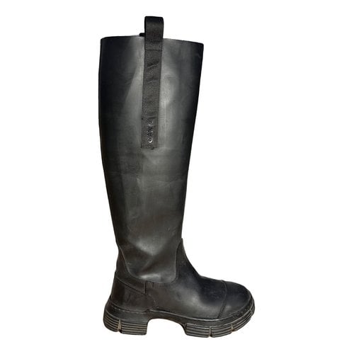 Pre-owned Ganni Exotic Leathers Boots In Black