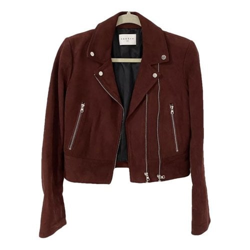Pre-owned Sandro Leather Jacket In Burgundy
