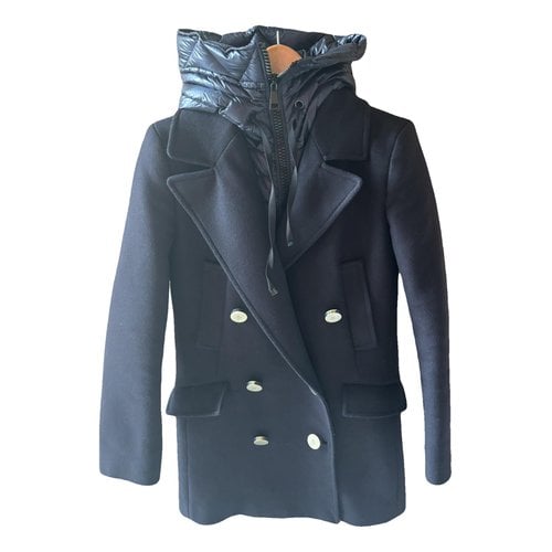Pre-owned Moncler Classic Wool Peacoat In Blue