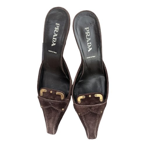 Pre-owned Prada Leather Mules & Clogs In Brown
