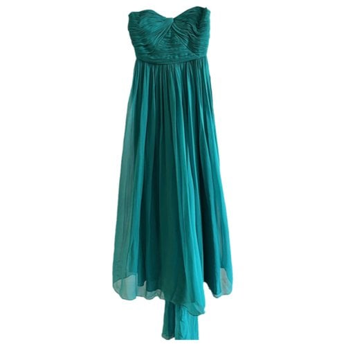 Pre-owned Marchesa Notte Silk Maxi Dress In Turquoise