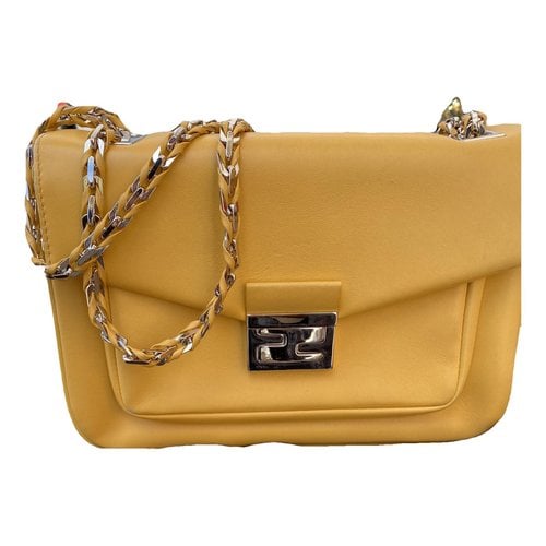 Pre-owned Fendi Bebaguette Leather Crossbody Bag In Yellow