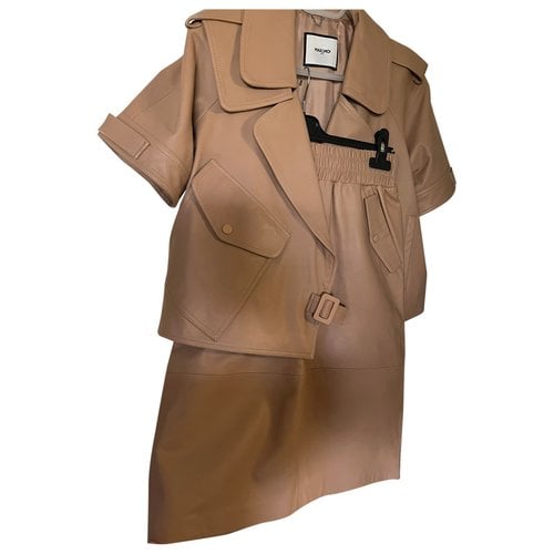 Pre-owned Max & Moi Leather Skirt Suit In Beige