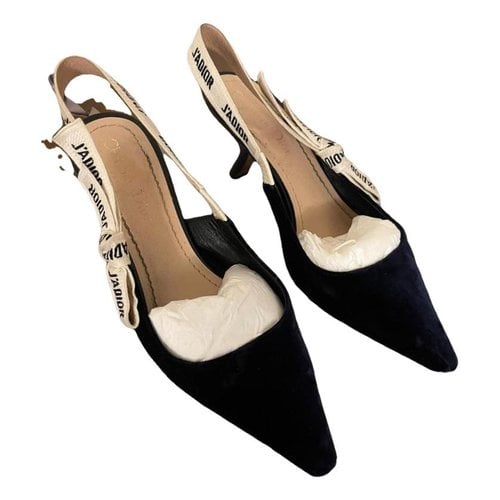 Pre-owned Dior Velvet Heels In Navy