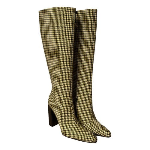 Pre-owned Balenciaga Tweed Riding Boots In Yellow