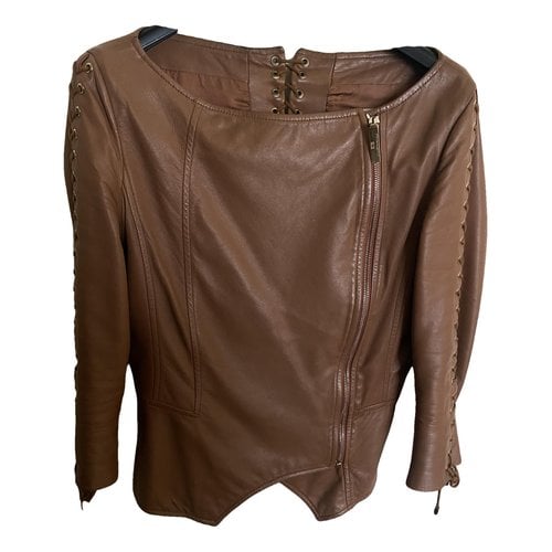 Pre-owned Elisabetta Franchi Leather Short Vest In Brown