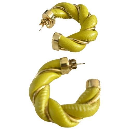 Pre-owned Bottega Veneta Twist Leather Earrings In Yellow