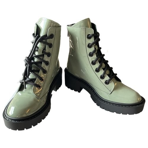 Pre-owned Kenzo Patent Leather Lace Up Boots In Green
